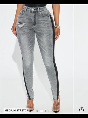 Grey High-Waist Side-Stripe Skinny Jeans